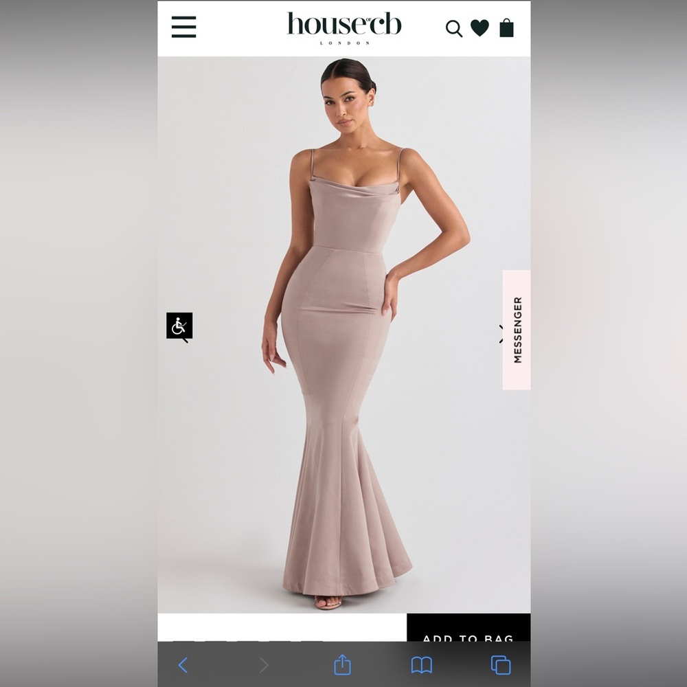 VIOLETTE HOUSE OF CB DRESS Mushroom Satin Fishtail Gown
